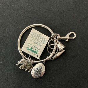 Green Rhino silver tone vintage charm, key ring bracelet